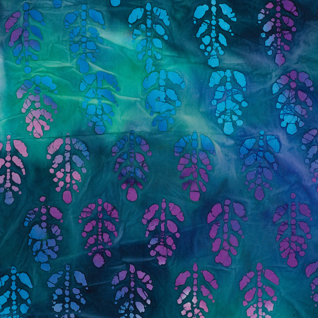 Bali - Blue and Green Leaf Batik Printed Woven Fabric
