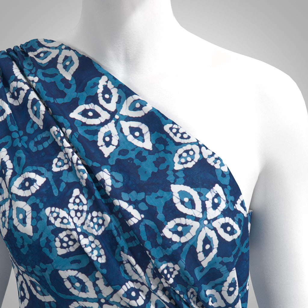 Bali - Navy Periwinkle Batik Printed Woven Fabric