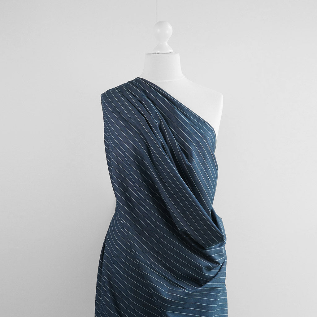 Broadway - Dark Jeans Jacquard Stripe Woven Twill Fabric