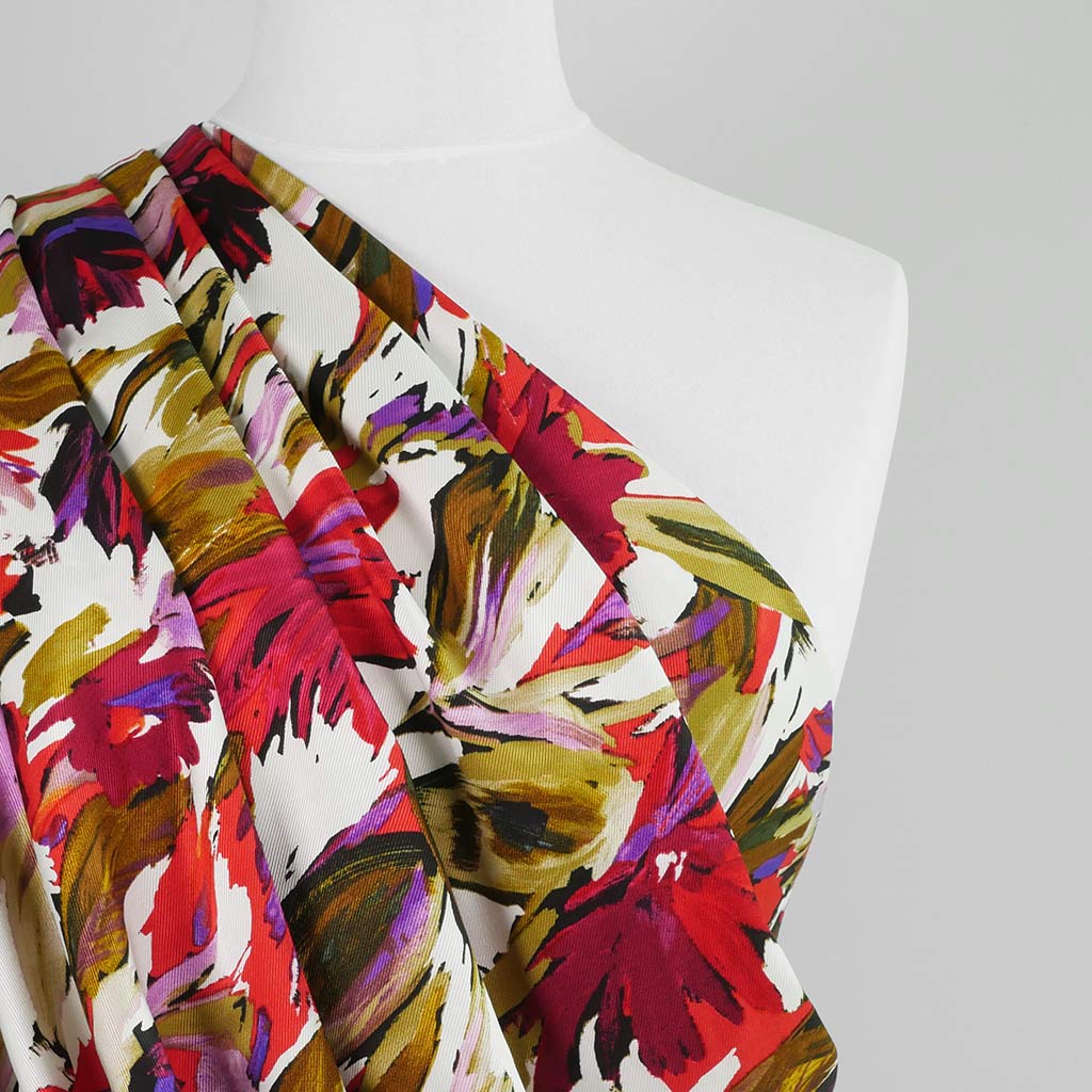 Cali - Red Flower Explosion Silky Viscose Twill Woven Fabric