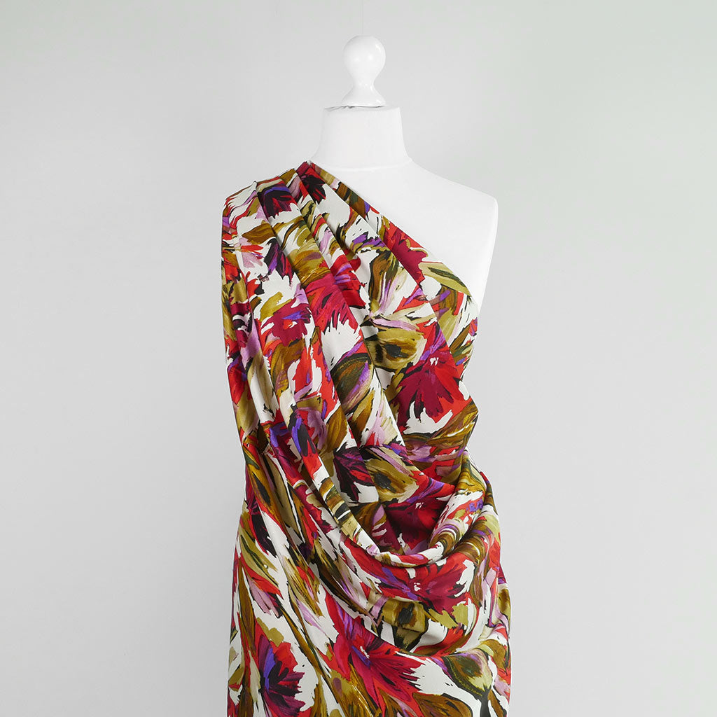 Cali - Red Flower Explosion Silky Viscose Twill Woven Fabric