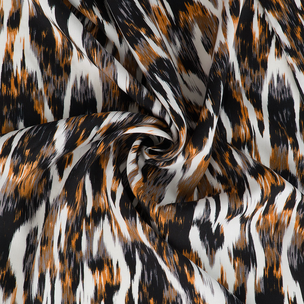 Candy - Black and Tan Abstract Tiger Viscose Twill Woven Fabric