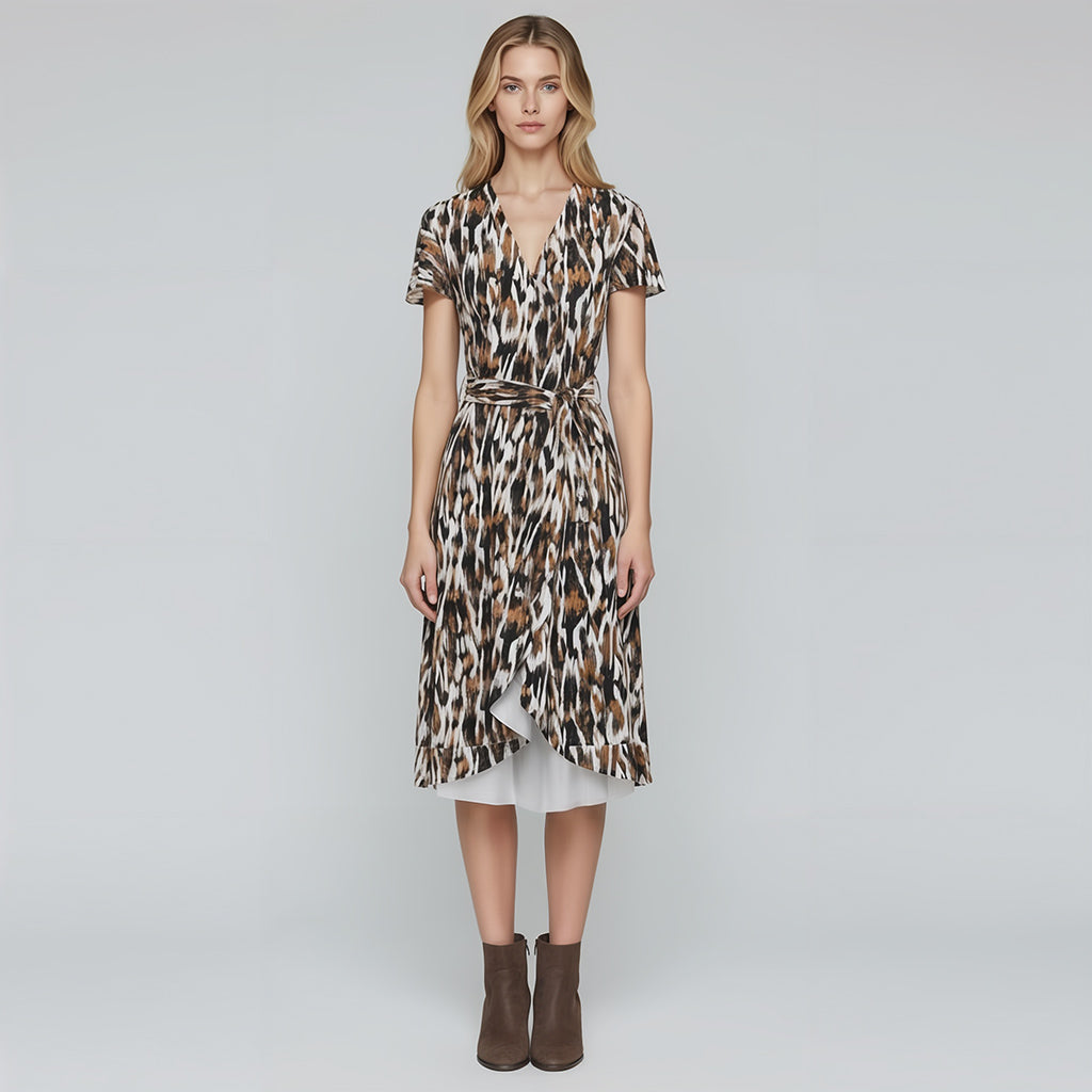 Candy - Black and Tan Abstract Tiger Viscose Twill Woven Fabric