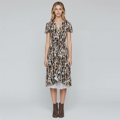 Candy - Black and Tan Abstract Tiger Viscose Twill Woven Fabric