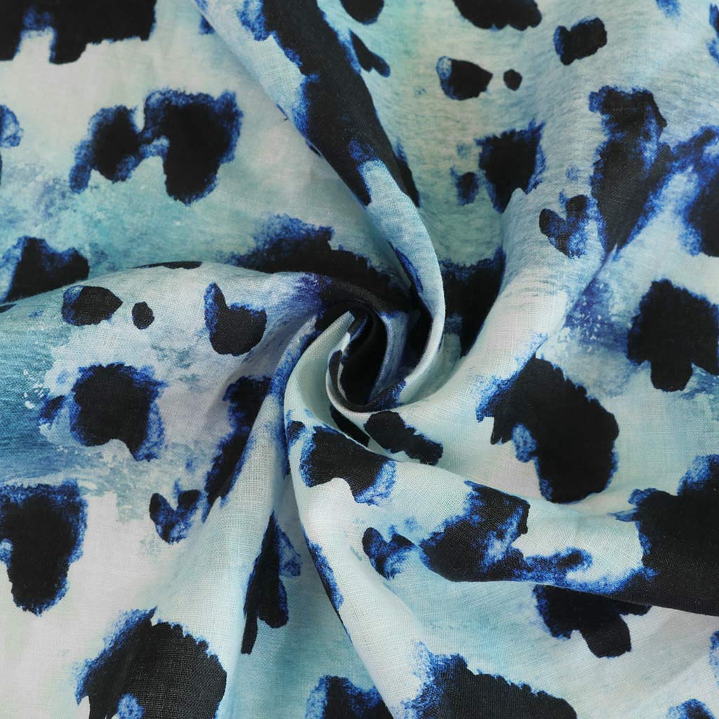 Cannes - Blue Animal Linen Woven Fabric