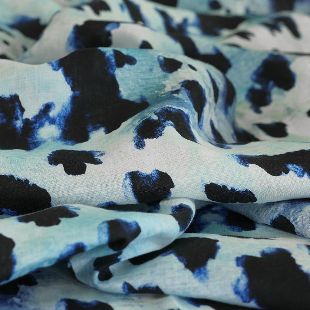 Cannes - Blue Animal Linen Woven Fabric