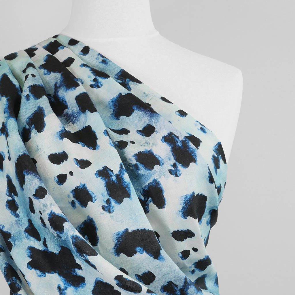 Cannes - Blue Animal Linen Woven Fabric