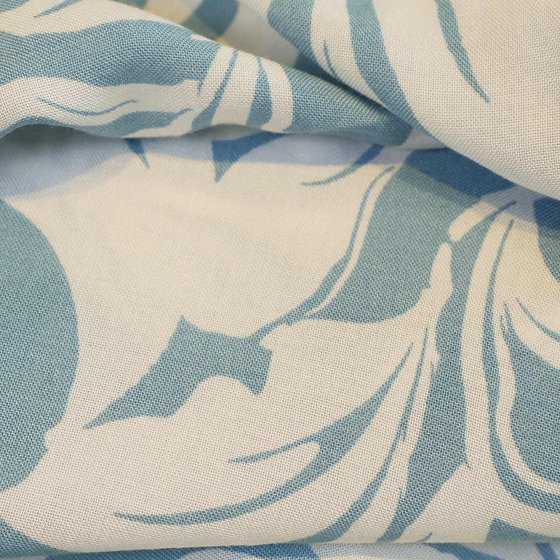 Capri - Stone Blue Foliage Viscose Woven Fabric - Patterns and Plains