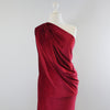 Carlotta Wine Red Stretch Panne Velvet Jersey Fabric from John Kaldor Mannequin Wide Image from Patternsandplains.com