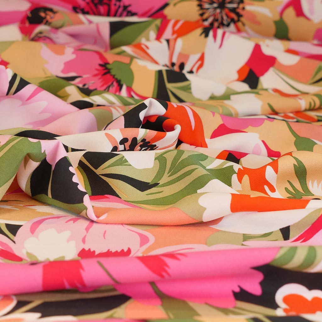 Carmel - Pink Bloom! Viscose Twill Woven Fabric