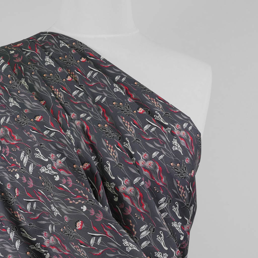 Casablanca - Dark Grey Under the Sea Cotton Elastane Stretch Woven Fabric Mannequin Close Up Image from Patternsandplains.com