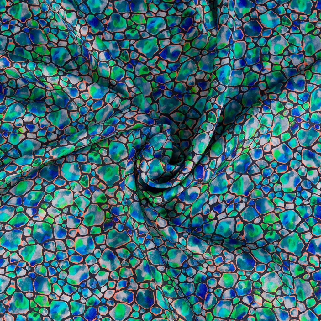 Como - Green Jewel Pebble Viscose Satin Woven Fabric Sample