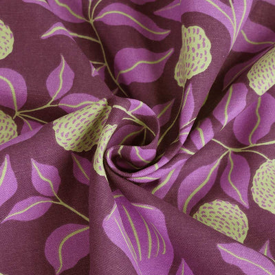 Cotton Canvas - Purple Vines Woven Fabric by Nerida Hansen Detail Swirl Image from Patternsandplains.com