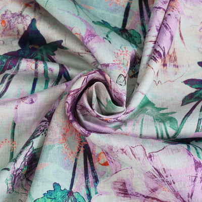 Cotton Satin - Lavender Japanese Anemone Woven Fabric by Nerida Hansen Detail Swirl Image from Patternsandplains.com