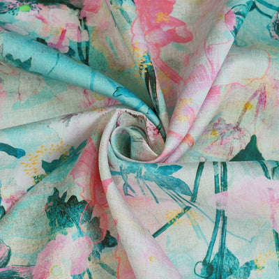 Cotton Satin - Pink & Petrol Japanese Anemone Woven Fabric by Nerida Hansen Detail Swirl Image from Patternsandplains.com