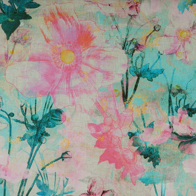 Cotton Satin - Pink & Petrol Japanese Anemone Woven Fabric by Nerida Hansen Main Image from Patternsandplains.com