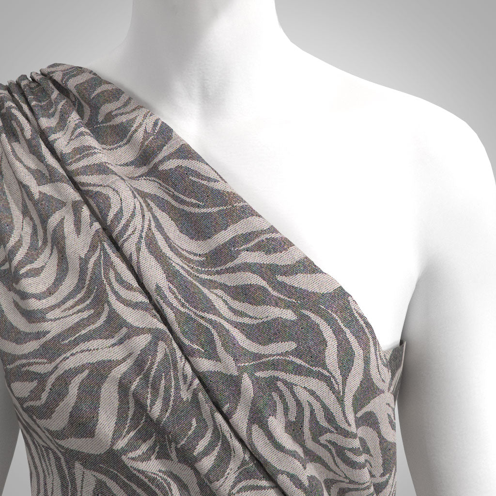 Deia - Black Swirling Leaves Air Flow Viscose and Nylon Woven Fabric