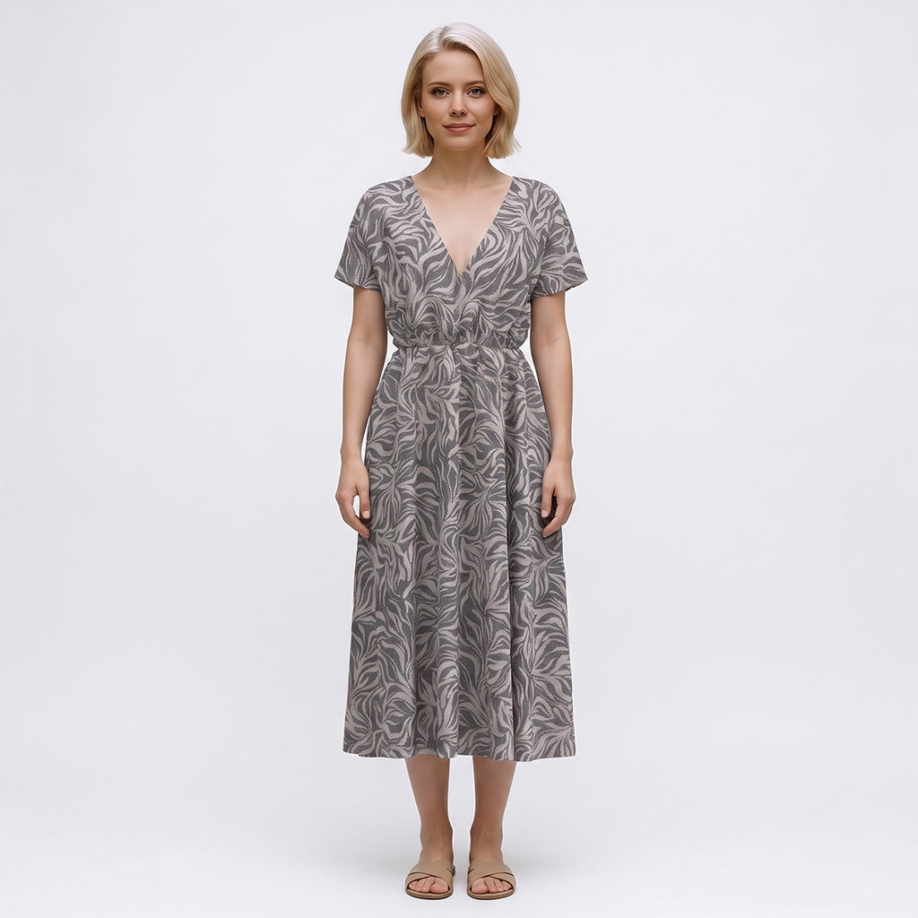 Deia - Black Swirling Leaves Air Flow Viscose and Nylon Woven Fabric