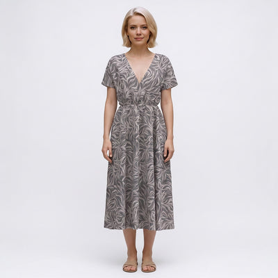 Deia - Black Swirling Leaves Air Flow Viscose and Nylon Woven Fabric