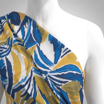Deia - Blue and Khaki Sunset Foliage Air Flow Viscose and Nylon Woven Fabric