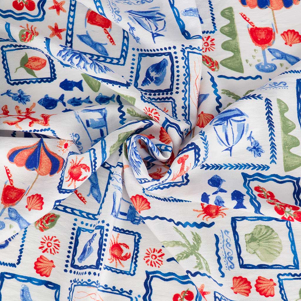 Deia - Ecru Ocean Vibes Air Flow Viscose and Nylon Woven Fabric