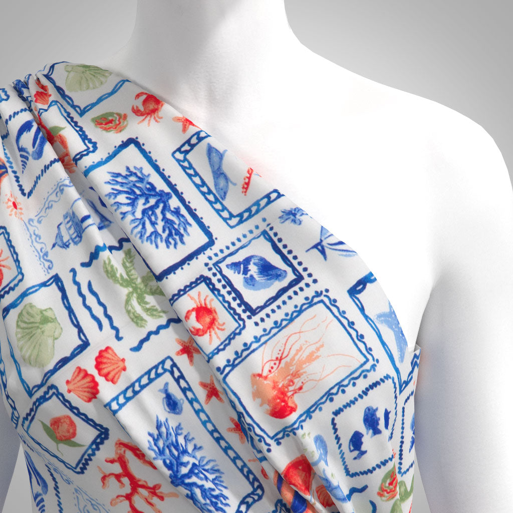 Deia - Ecru Ocean Vibes Air Flow Viscose and Nylon Woven Fabric