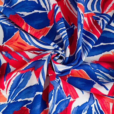 Deia - Red and Blue Sunset Foliage Air Flow Viscose and Nylon Woven Fabric