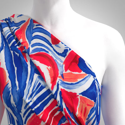 Deia - Red and Blue Sunset Foliage Air Flow Viscose and Nylon Woven Fabric