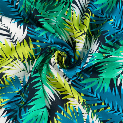 Fernando - Lime and Blue Fronds Viscose Challis Woven Fabric from John Kaldor Sample