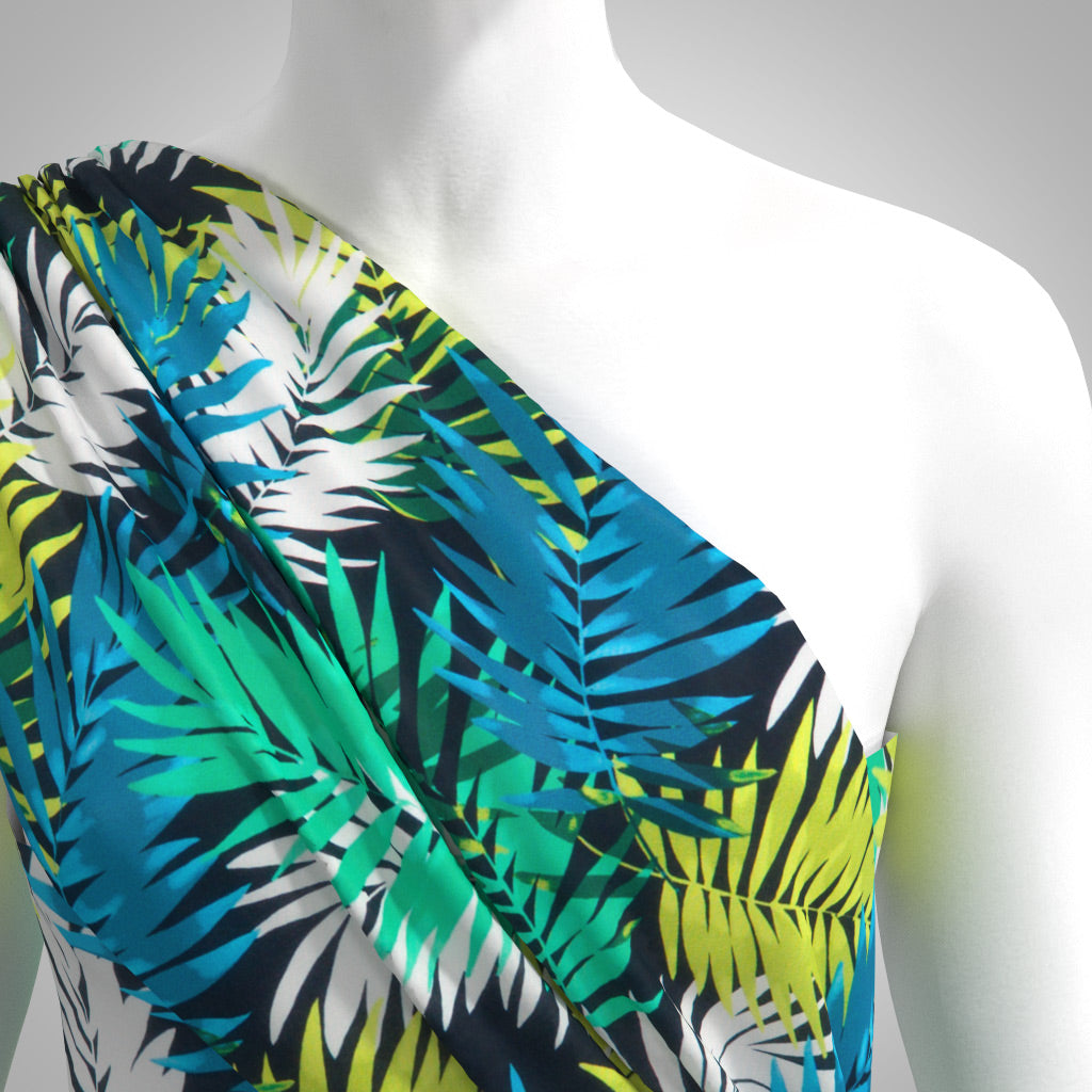 Fernando - Lime and Blue Fronds Viscose Challis Woven Fabric from John Kaldor Sample