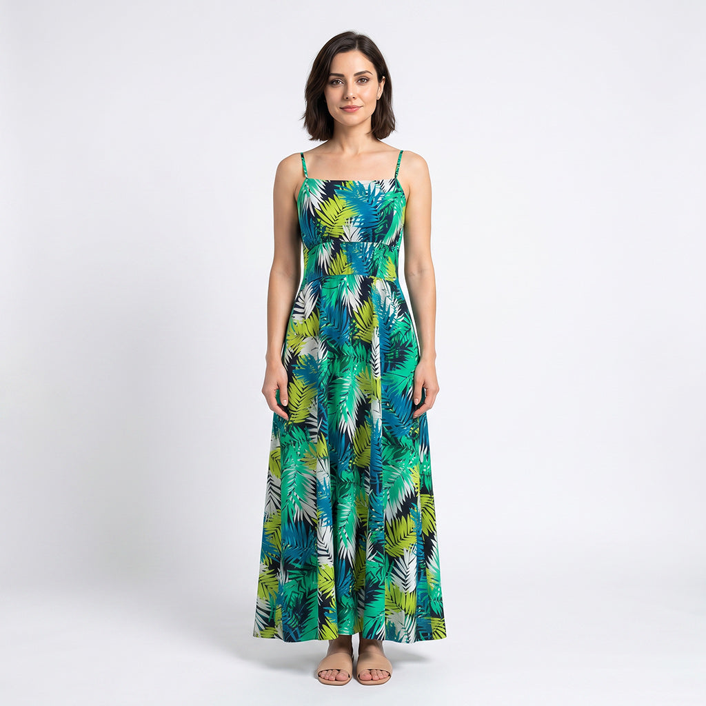Fernando - Lime and Blue Fronds Viscose Challis Woven Fabric from John Kaldor Sample