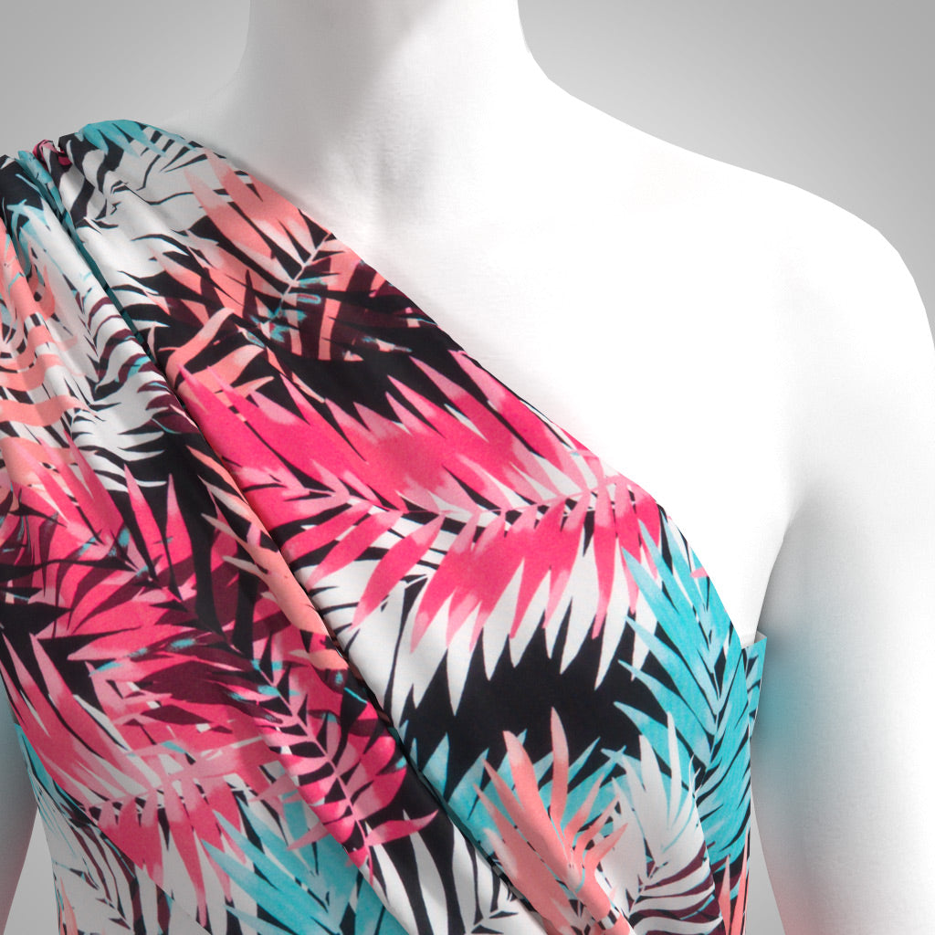 Fernando - Salmon and Aqua Fronds Viscose Challis Woven Fabric from John Kaldor Sample