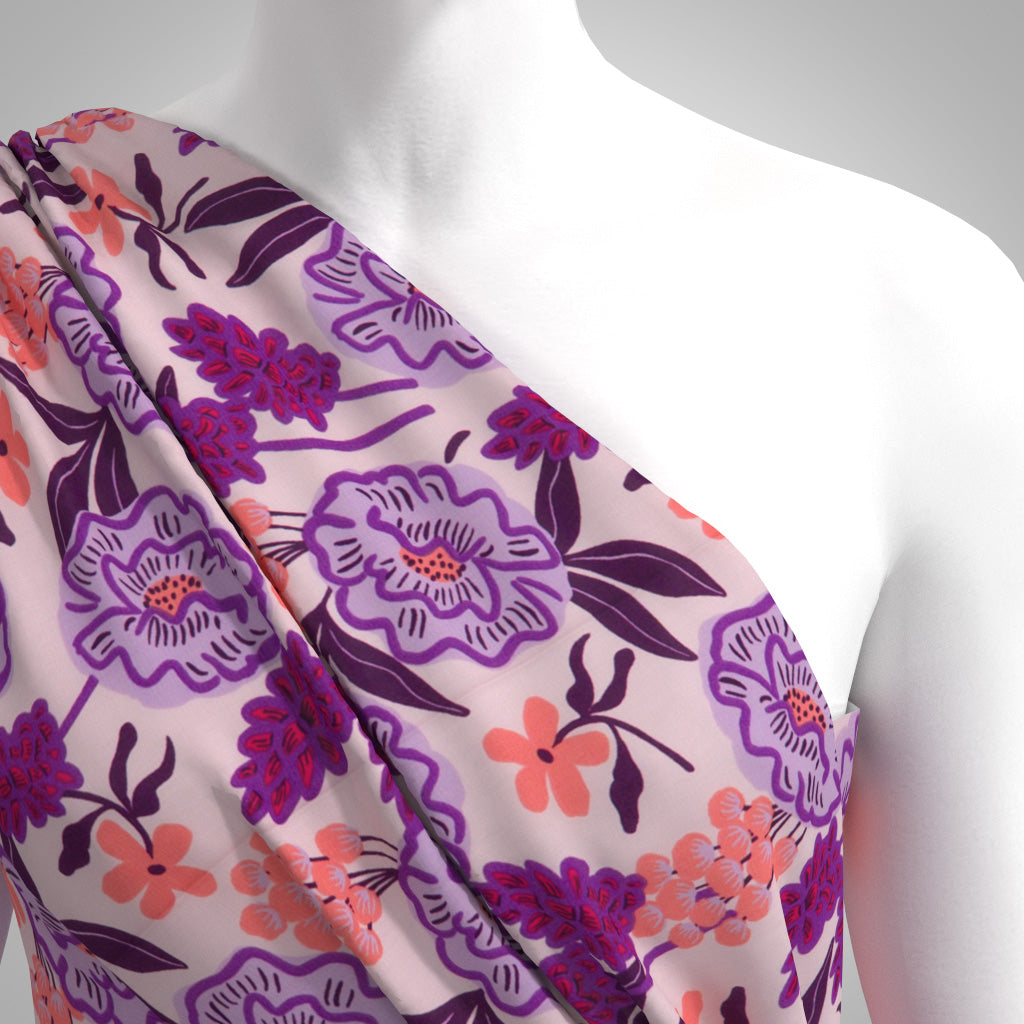 Fine Poplin - Pastel Pink Fresh Flowers Cotton Fine Poplin Woven Fabric