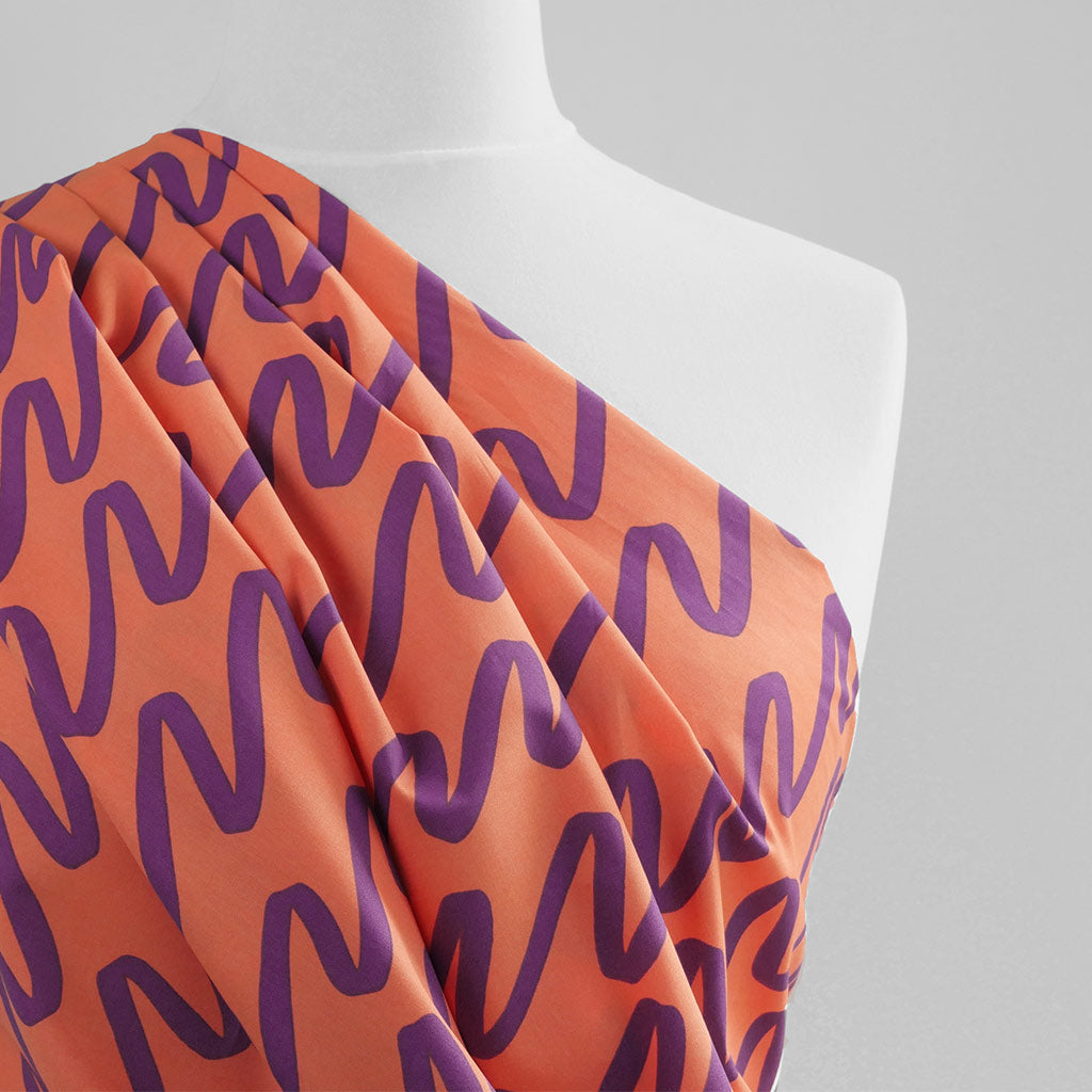 Fine Poplin - Coral Making Waves Cotton Woven Fabric by Nerida Hansen