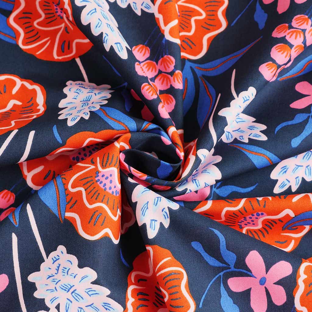 Fine Poplin Navy Fresh Flowers Cotton Woven Fabric By Nerida Hansen fine-poplin-navy-fresh-flowers-cotton-woven-fabric-by-nerida-hansen