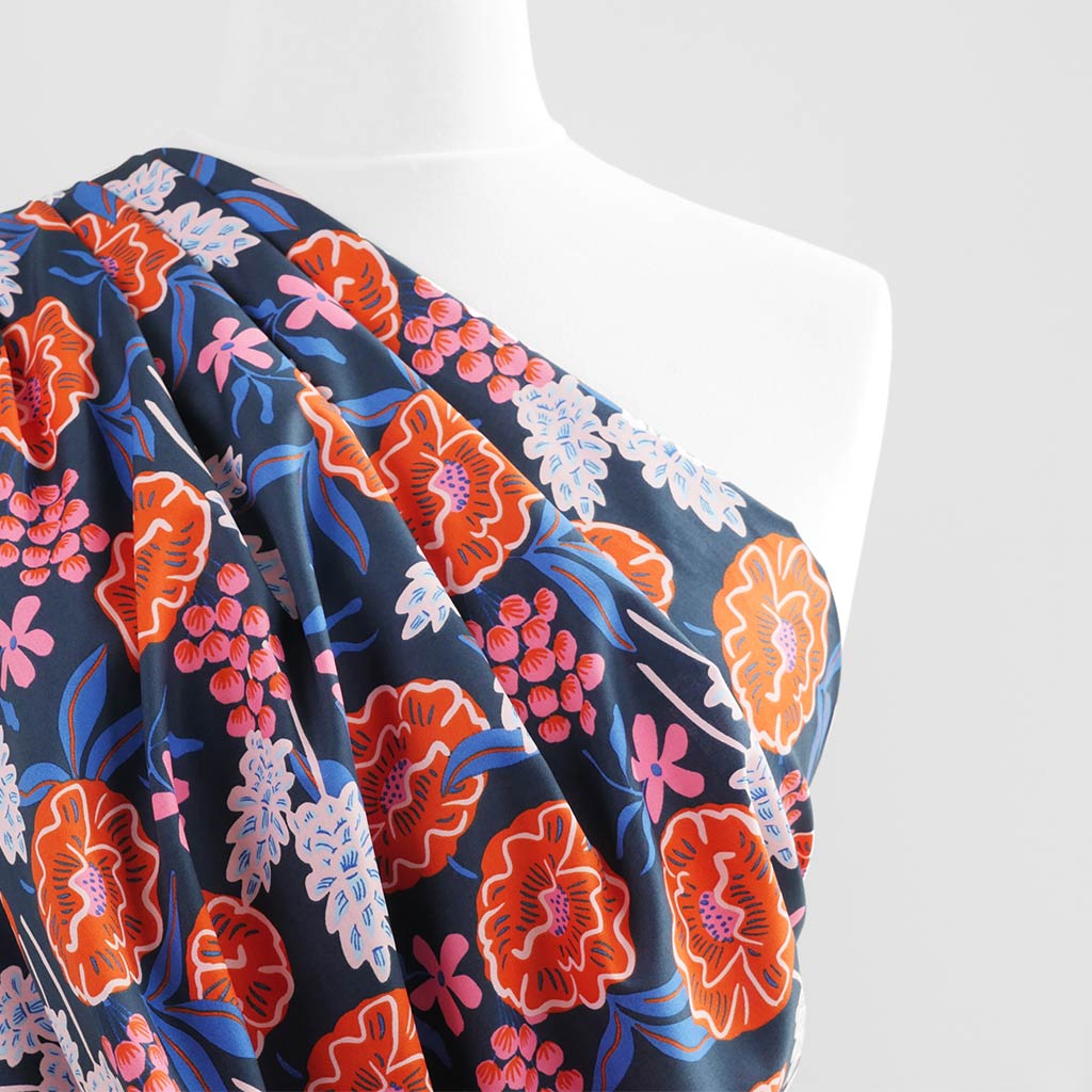Fine Poplin - Navy Fresh Flowers Cotton Woven Fabric by Nerida Hansen