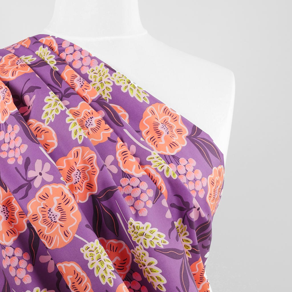 Fine Poplin - Purple Fresh Flowers Cotton Woven Fabric by Nerida Hansen