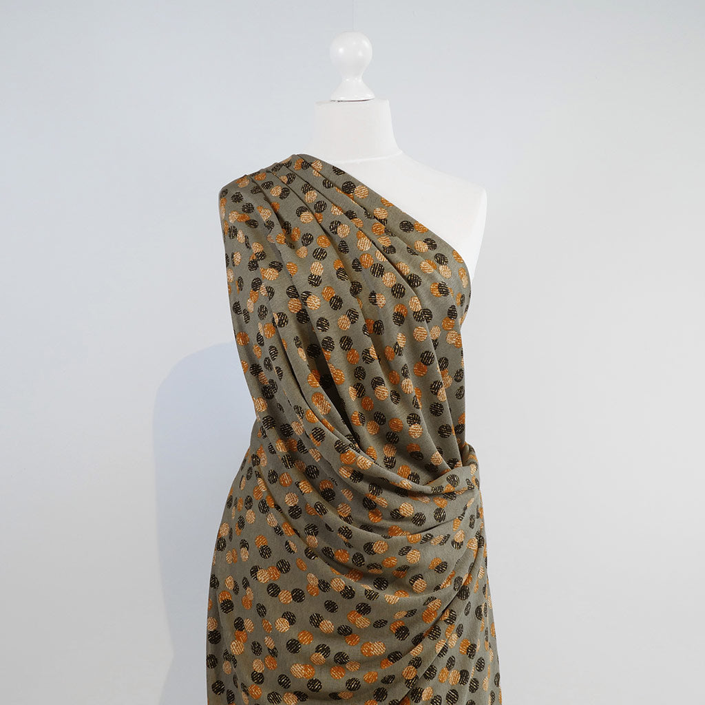 Florence - Green Buttons, Ponte de Roma Fabric Mannequin Wide Image from Patternsandplains.com