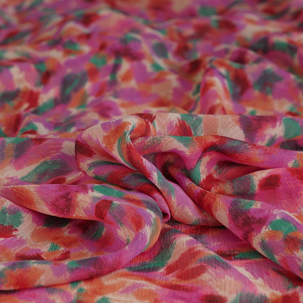 Imari - Fuchsia Blossom Crinkle Chiffon Woven Fabric
