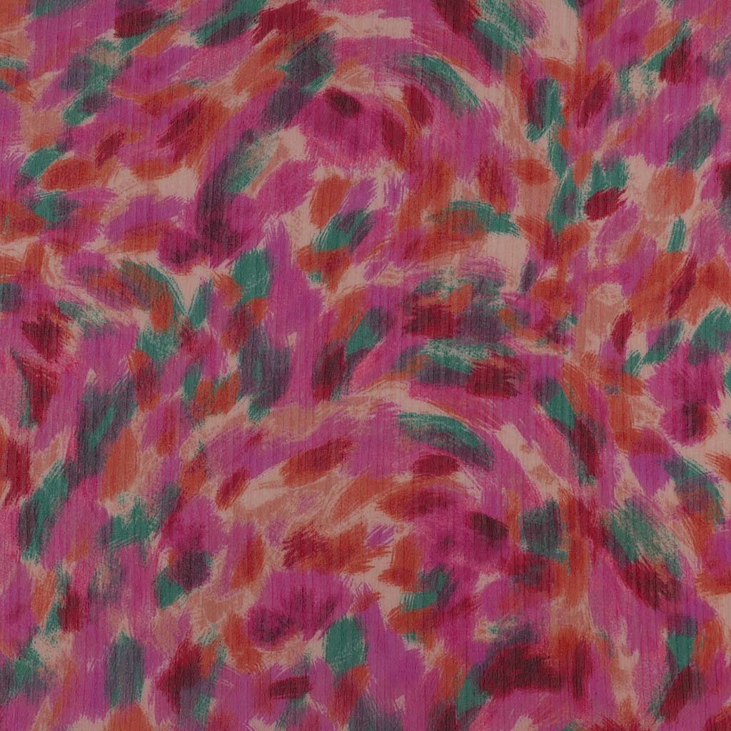 Imari - Fuchsia Blossom Crinkle Chiffon Woven Fabric