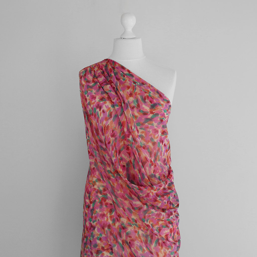 Imari - Fuchsia Blossom Crinkle Chiffon Woven Fabric