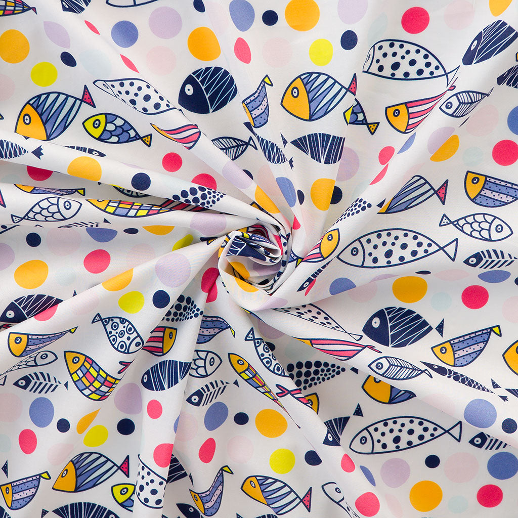 India - White Just Swimming Cotton Lawn Woven Fabric