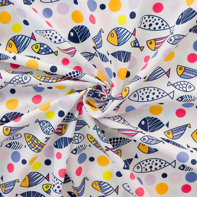 India - White Just Swimming Cotton Lawn Woven Fabric