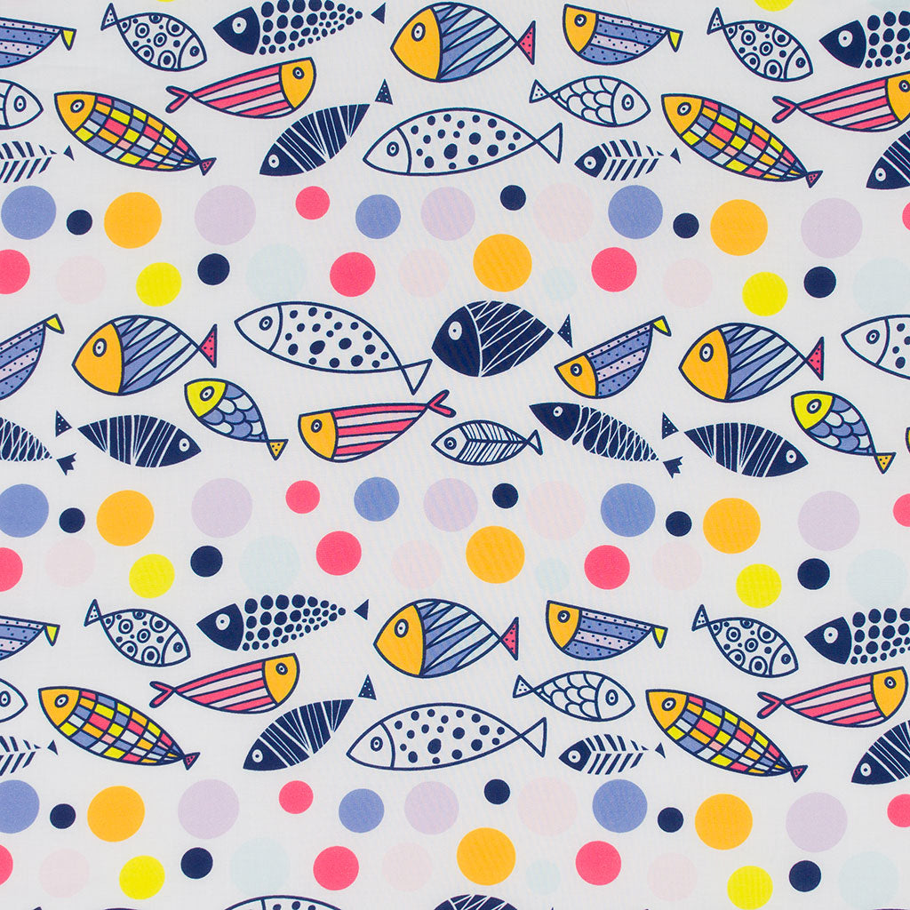 India - White Just Swimming Cotton Lawn Woven Fabric