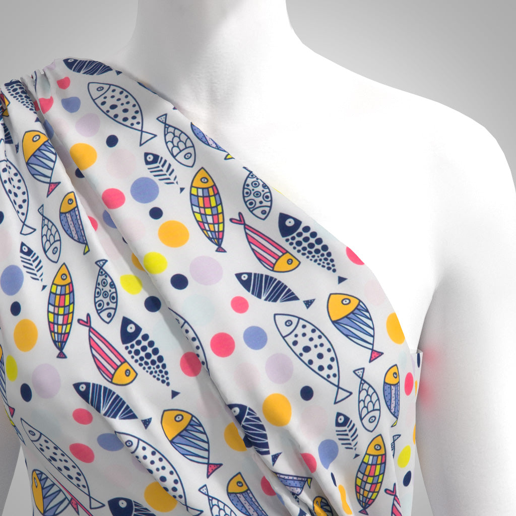 India - White Just Swimming Cotton Lawn Woven Fabric