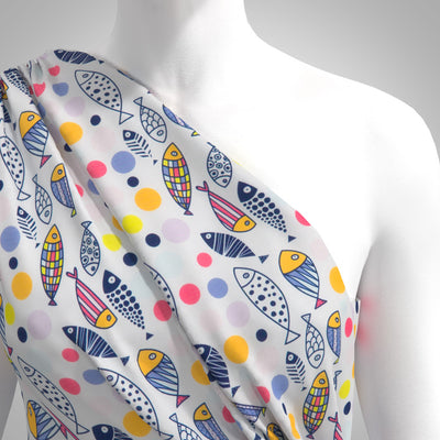 India - White Just Swimming Cotton Lawn Woven Fabric