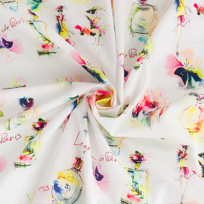 India - White Le Parfum Cotton Lawn Woven Fabric