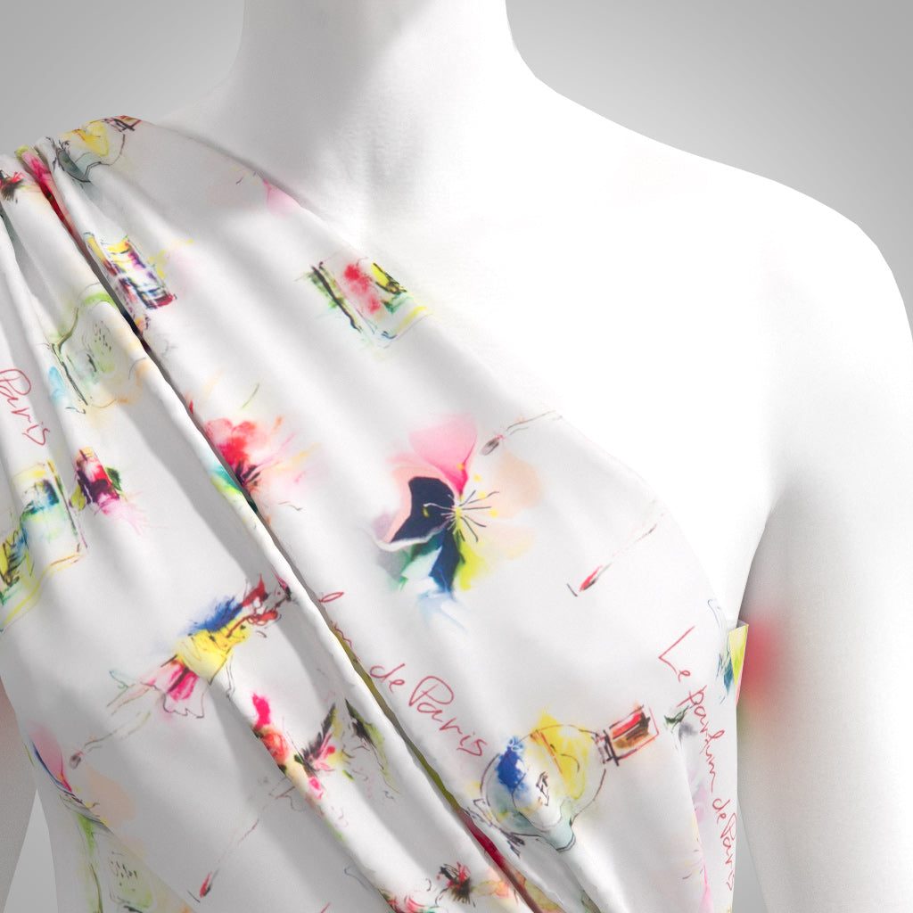 India - White Le Parfum Cotton Lawn Woven Fabric