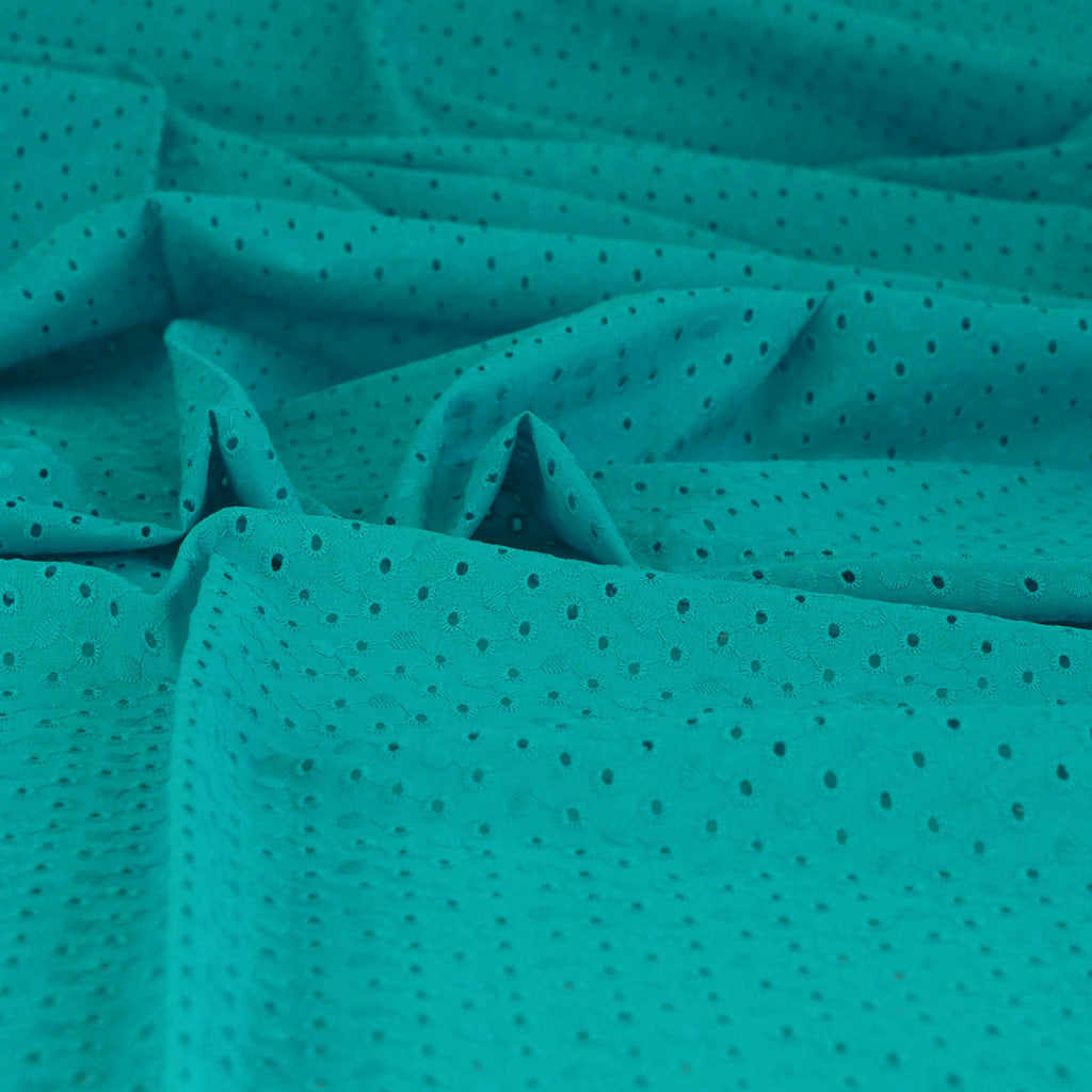 Jodie - Aqua Dots Cotton Broderie Anglaise Woven Fabric