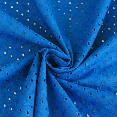 Jodie - Royal Blue Dots Cotton Broderie Anglaise Woven Fabric - 0.85m Remnant